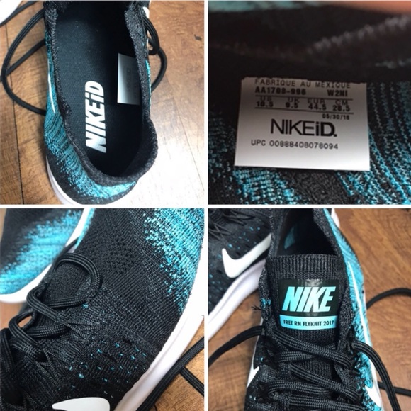NWT NikeID Free Rn Flyknit 2017 Black/Blue M AUTHE - Picture 6 of 6